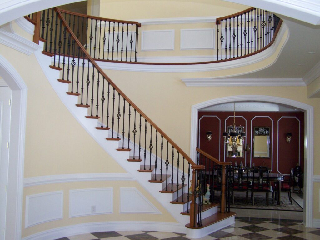Traditional circular staircase in Bucks County, PA: Traditional circular staircase with iron balustrade, photo 12 of 13