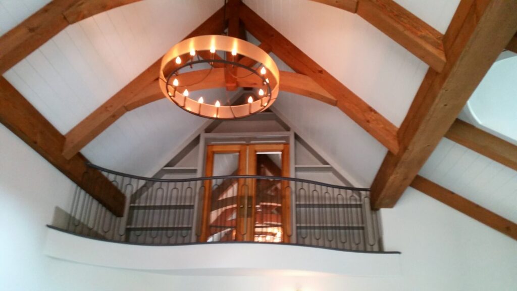 Rustic modern railing with metal balusters in Frenchtown NJ, photo 1 of 4