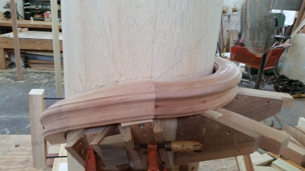 Custom hand carved tangent rails with closed stringer, photo 10 of 27