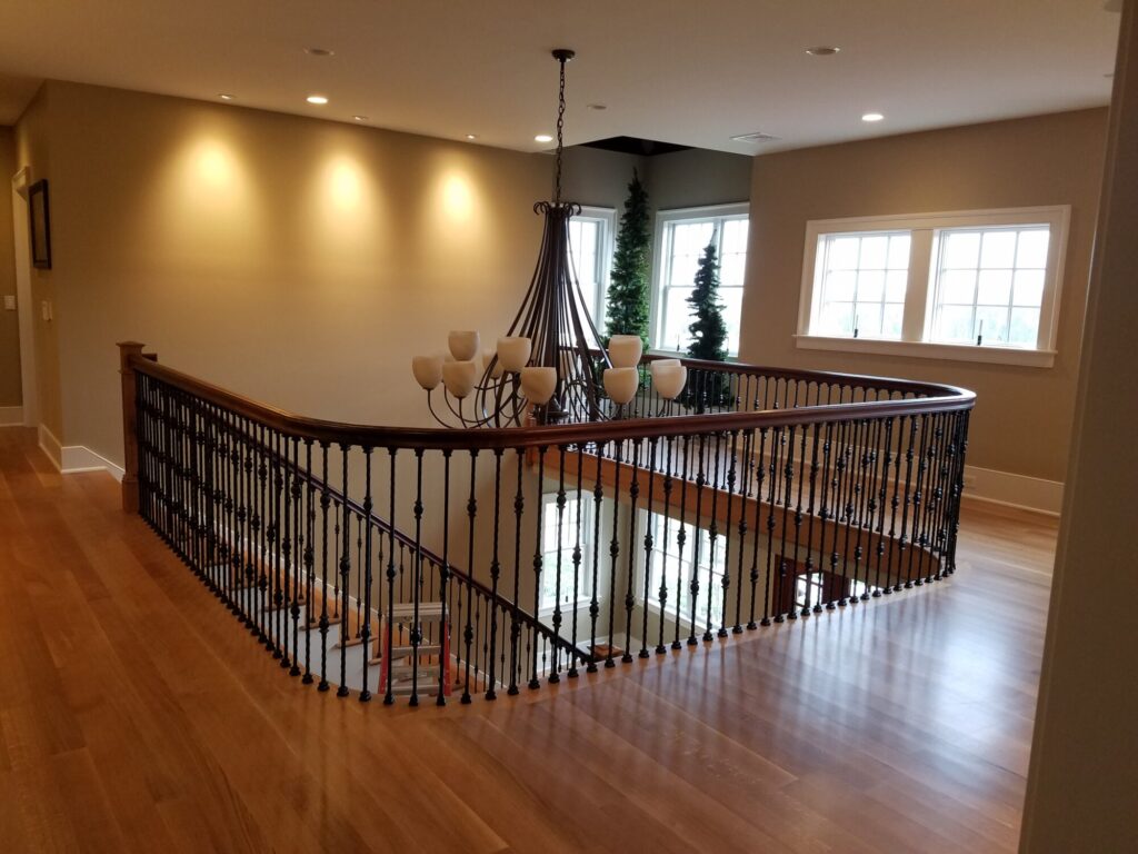 White oak and walnut staircase with custom box newel, photo 5 of 19