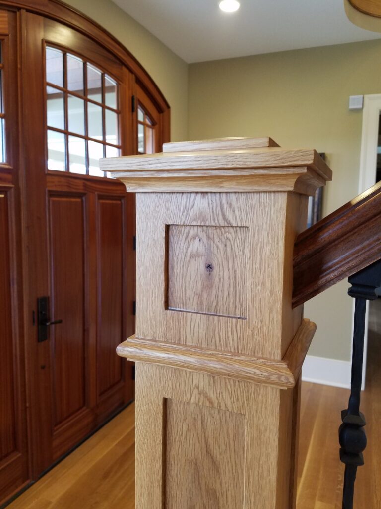 White oak and walnut staircase with custom box newel, photo 9 of 19