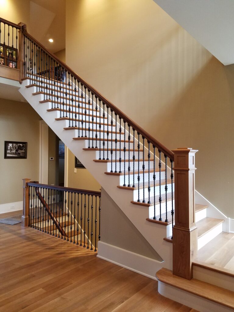 White oak and walnut staircase with custom box newel, photo 14 of 19