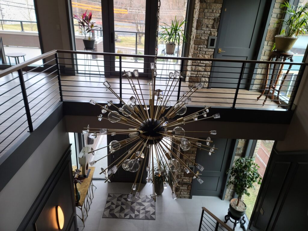 Horizontal design in New Hope, PA: Modern wood top rail with round powder coated metal horizontal bar infill, photo 6 of 6